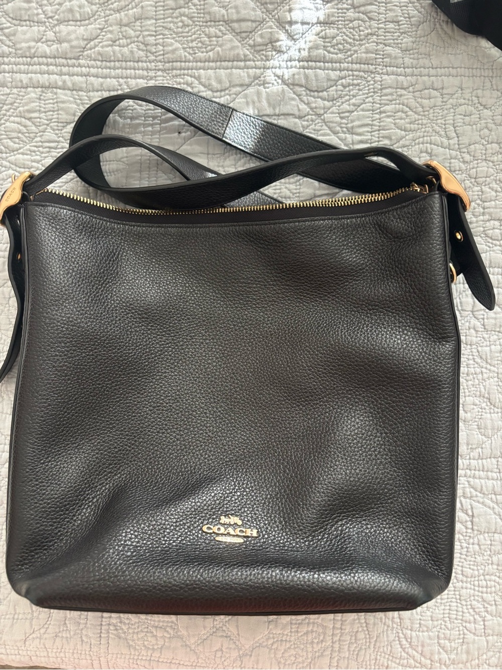 Coach Black Pebbled Leather Messenger Bag with Gold Hardware